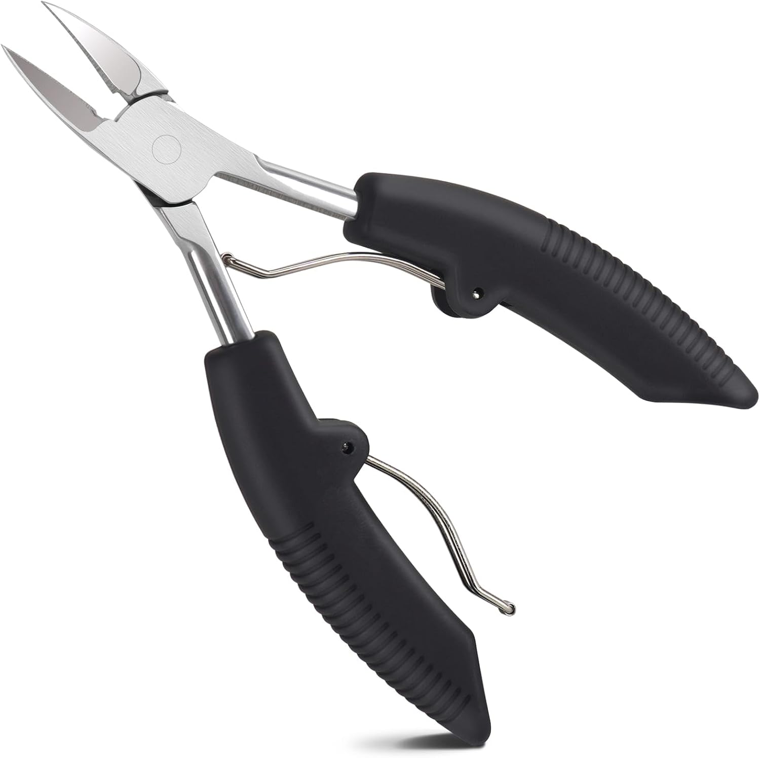 TEAORB professional ingrown toenail clippers front view showing sharp curved stainless steel blades and black ergonomic handles.