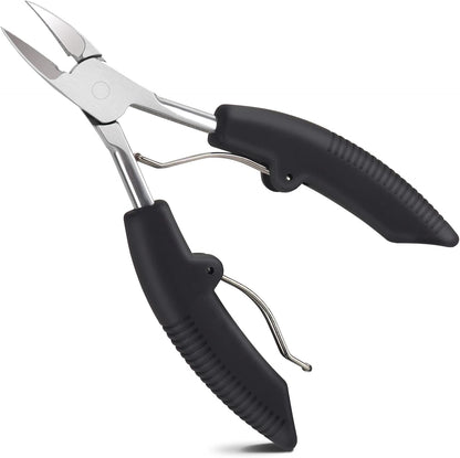 TEAORB professional ingrown toenail clippers front view showing sharp curved stainless steel blades and black ergonomic handles.
