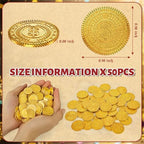 Byhoo pirate coins spread out on a gaming table next to a velvet drawstring storage bag
