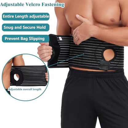 Back view of the PAZ WEAN parastomal support belt illustrating the wide seven point five inch coverage for complete lower back and abdominal stability.