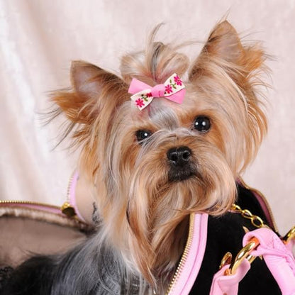 Puppy grooming bowknot with rhinestone and pearl details