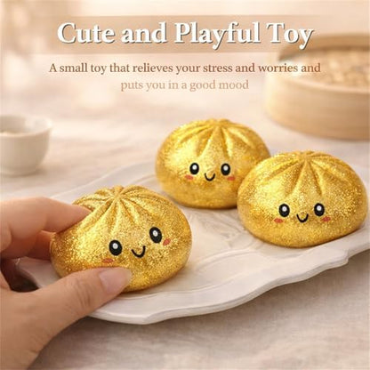 Top angle view highlighting the realistic bao bun design and sparkling finish of the gold glitter dumpling.