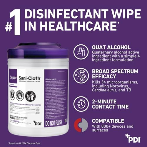 X-Large 5x8 inch disinfecting wipes being pulled from the canister.