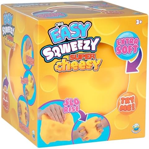 Giant slow rising squeeze cheese fidget toy being squished with two hands for stress relief