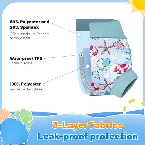 Toddler wearing MooMoo Baby waterproof swimming pants