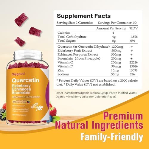 Quercetin with elderberry and echinacea gummies jar