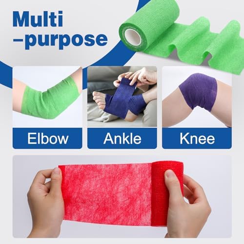 Four inch self adhering medical wrap being applied to an ankle for joint compression support.