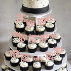 80th birthday party food display with glitter cupcake picks