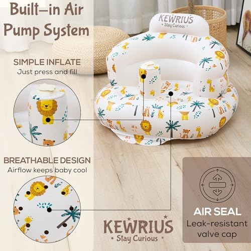 Baby sitting comfortably in Kewrius inflatable floor chair