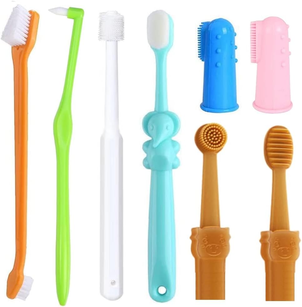 Qubccum 8 pack pet toothbrush kit for dental hygiene
