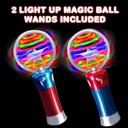 Two ArtCreativity magic wands with spinning light effects activated
