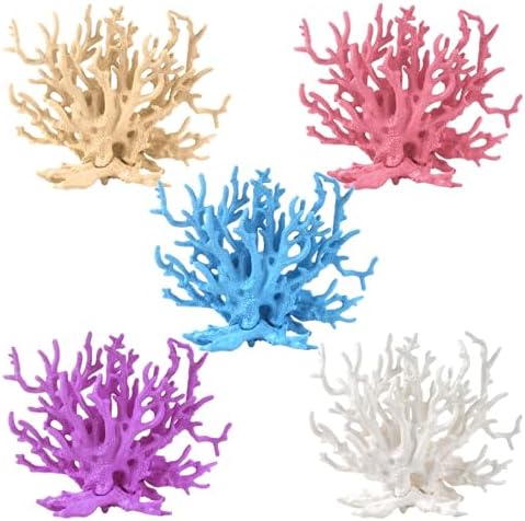 Vibrant multicolored faux coral plants for fish tank decoration showing realistic marine textures