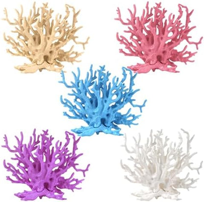 Vibrant multicolored faux coral plants for fish tank decoration showing realistic marine textures