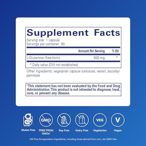 Pure Encapsulations L-Glutamine 90 capsules label details