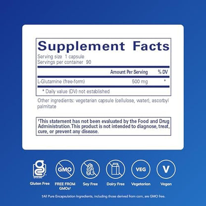 Pure Encapsulations L-Glutamine 90 capsules label details