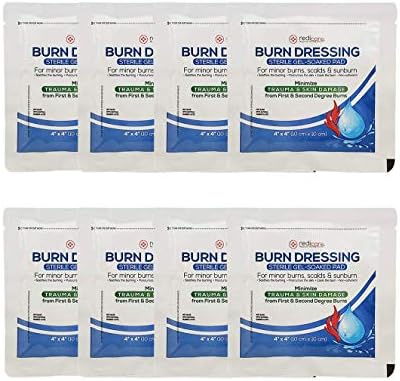 Redicare Burn Gel Dressing 8 pack front view showing sterile packaging.