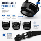 FDEETY imported dog mouth cover showing the fully extended adjustable strap mechanism for custom sizing.