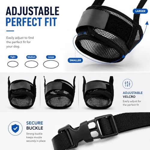 FDEETY imported dog mouth cover showing the fully extended adjustable strap mechanism for custom sizing.