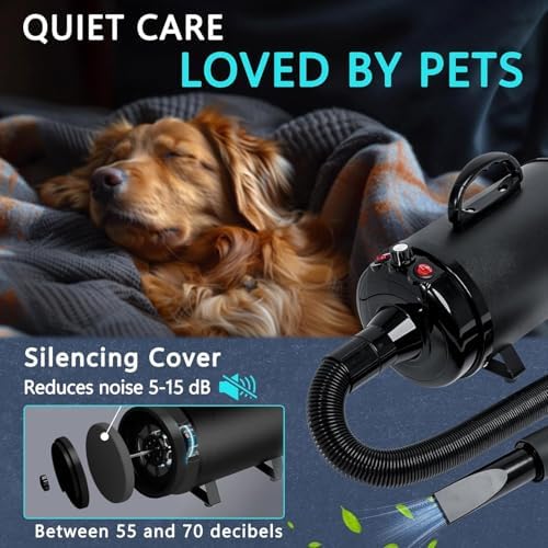 Close up of Blanlody pet dryer attachments and grooming brush