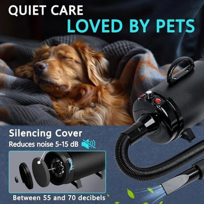 Close up of Blanlody pet dryer attachments and grooming brush