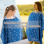 Folded blue star pattern muslin breastfeeding cover