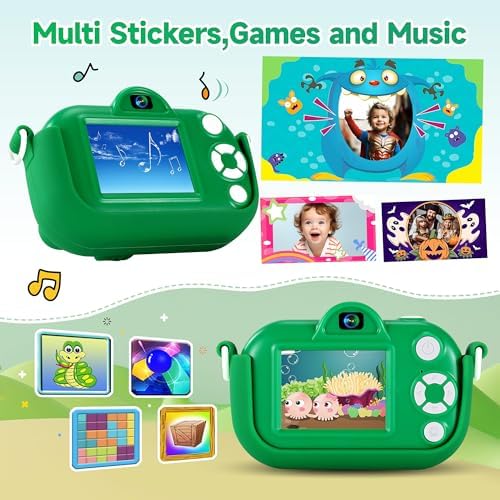 YEEHAO dual lens digital camera displaying the built in creative photo frames and puzzle games option
