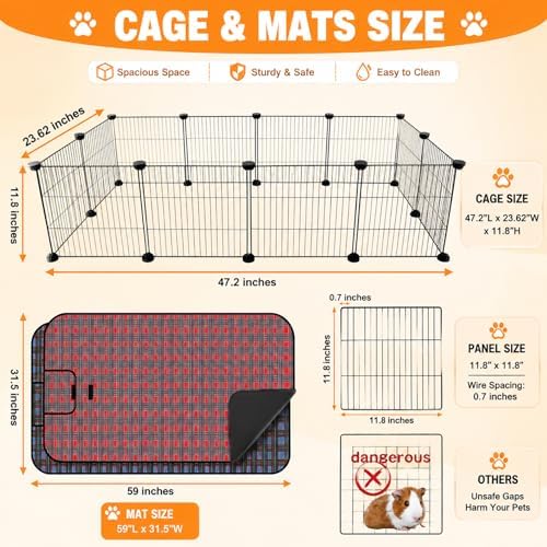 FHTONGE Large Guinea Pig Cage Habitat with 2 Pcs Waterproof Bedding, 8Sq Ft Guinea Pig Playpen with Mat, Metal Small Animal Playpen with Mat for Hamster Hedgehog Dwarf Rabbit (12 x Cage Panels) - Image 3