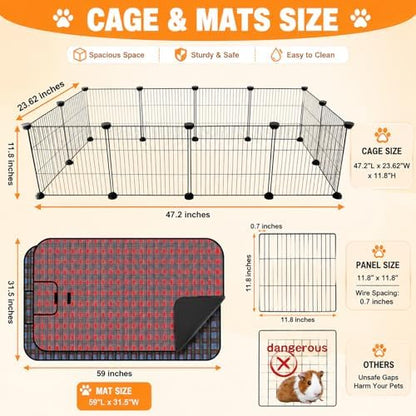 FHTONGE Large Guinea Pig Cage Habitat with 2 Pcs Waterproof Bedding, 8Sq Ft Guinea Pig Playpen with Mat, Metal Small Animal Playpen with Mat for Hamster Hedgehog Dwarf Rabbit (12 x Cage Panels) - Image 3