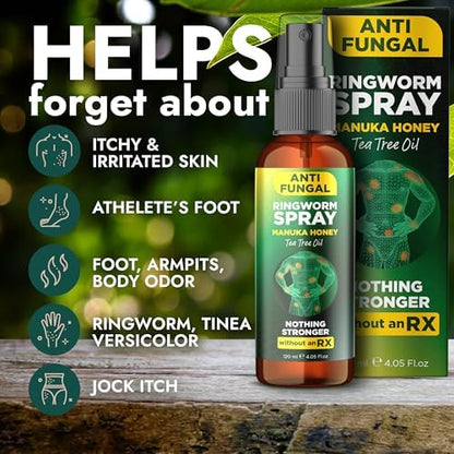 Antifungal spray for humans containing tea tree oil and manuka honey