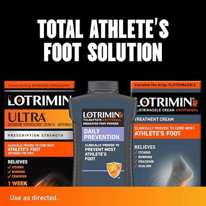 Lotrimin Ultra antifungal cream packaging showing application benefits for between the toes
