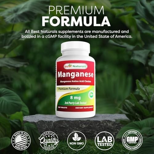 Close up of Best Naturals Manganese tablets label features