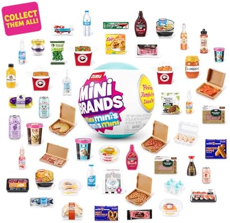 Miniature food replicas being arranged neatly inside a compatible toy refrigerator display