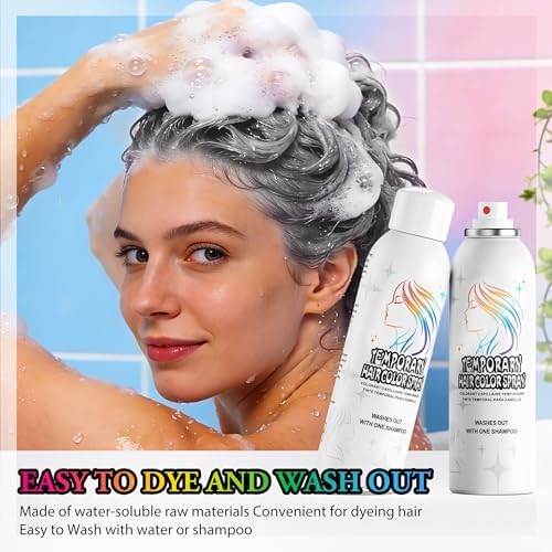 Close up of silver gray temporary hair color spray packaging
