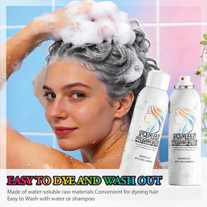 Close up of silver gray temporary hair color spray packaging