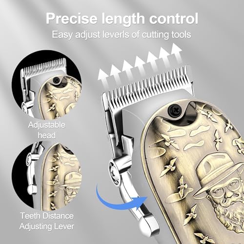 Close-up perspective of the skin-friendly R-shaped obtuse edge stainless steel blades on the LQT professional hair clipper.