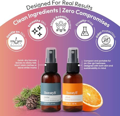 SweatyB imported USA personal care products citrus cedar scent.