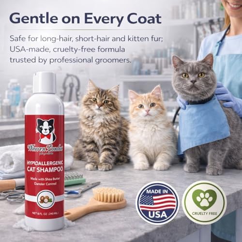 Warren London 8 Ounce unscented cat dandruff shampoo bottle for sensitive pet grooming