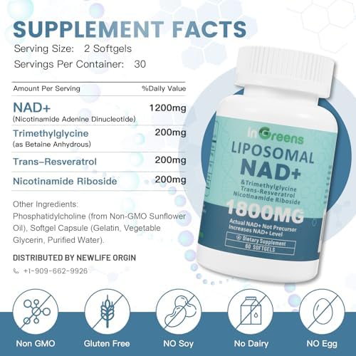 Ingreens Liposomal NAD+ supplement facts label detail