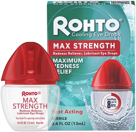 Rohto Max Strength cooling eye drops 13ml bottle showcasing the precision dropper tip.