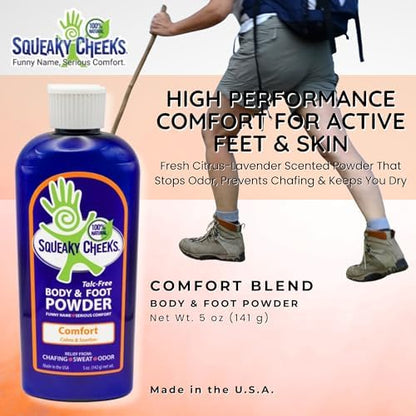 Close up of Gold Bond medicated powder packaging highlighting odor control features.