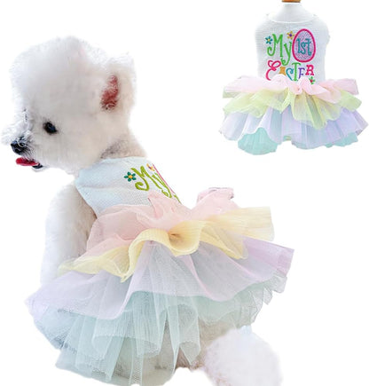 Fancy Dog Dresses with Leash Ring, Embroidered Dog Wedding Dress, Bow Puppy Clothes for Small pet Girl Multi-Layer Lace Tutu Cat Outfit for Kitten Chihuahua Yorkie, Small - Image 11