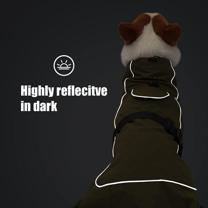 ODSSDAPU large dog cold weather coat highlighting the convenient back leash hole.