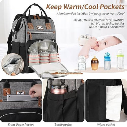 Side view of Supromomi diaper backpack with USB charging port