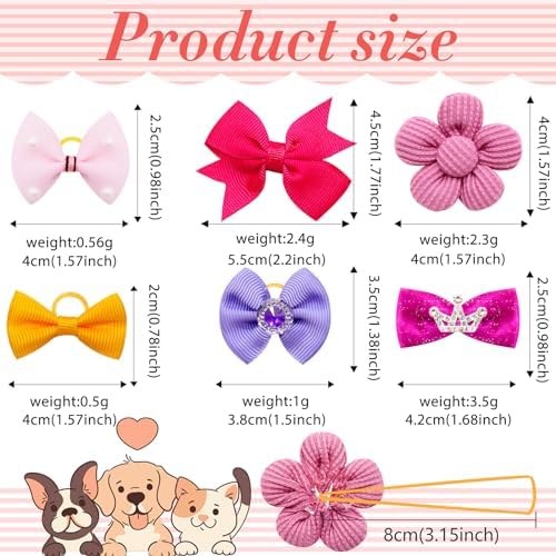 Assortment of colorful dog grooming hair bows with rubber bands