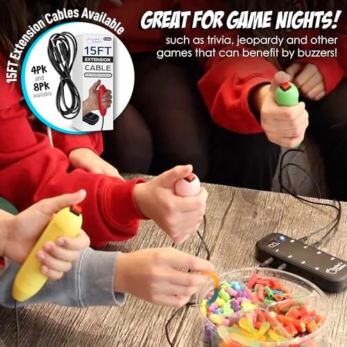 Multi-colored joystick buzzers for trivia games