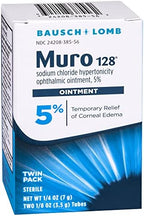 Back packaging of Bausch and Lomb Muro 128 ointment displaying active ingredients and drug facts
