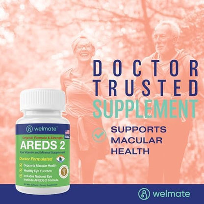 Side view of Welmate AREDS 2 120 mini softgels bottle