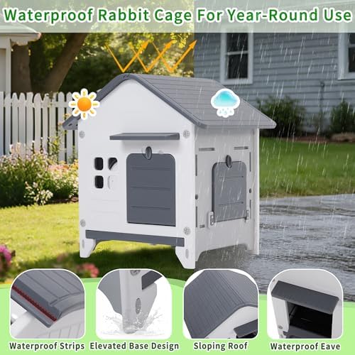 Rockever Plastic Rabbit Cage Outdoor Indoor, Waterproof Rabbit Hutch-Leak-Proof Pull-Out Tray&Chew-Proof, Bunny Cage Guinea Pig Cages, Easy-Clean & Ideal for Small Animal - Image 6