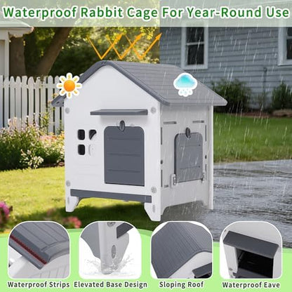 Rockever Plastic Rabbit Cage Outdoor Indoor, Waterproof Rabbit Hutch-Leak-Proof Pull-Out Tray&Chew-Proof, Bunny Cage Guinea Pig Cages, Easy-Clean & Ideal for Small Animal - Image 6