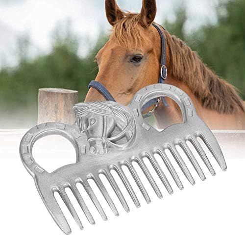 Cyrank metal horse mane and tail comb front view silver grooming tool